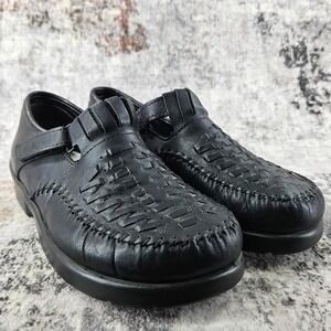 Dexter Comfort Shoes Women 7 W Black Woven Leather Strap Mary Jane Hook and Loop